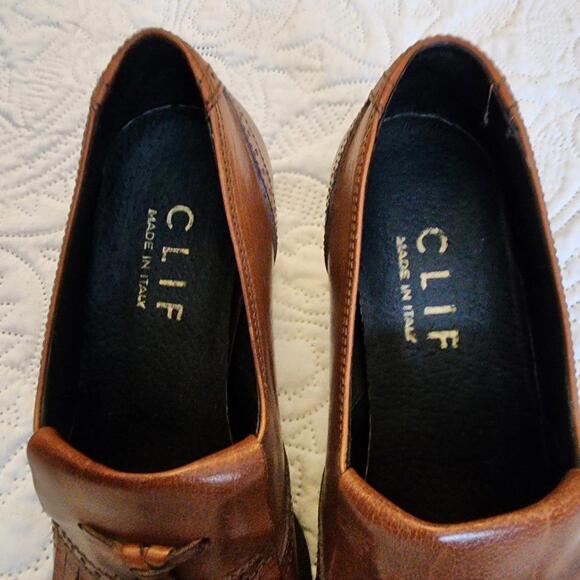 EUC  CLIF made in itay block heel slip on tassel borwn leather 37.5  6.5 - Picture 6 of 9
